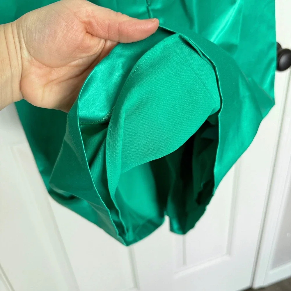 NWT BCBG Max Azria 6 Emerald Green Mini Dress Pleats Black Ribbon Cocktail Party